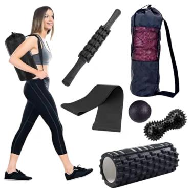 Imagem de Kit de Liberação Miofascial 6 em 1 com Rolo Massageador, Bastão, Bolas, Faixa de Alongamento e Bolsa – Ideal para Yoga, Pilates, Fisioterapia e Alívio Muscular