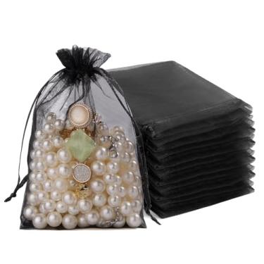 Imagem de Crweety 50 sacos de organza 10 x 15 cm, pequenos sacos de presente de malha transparente, bolsa de sachê, lembrancinhas de festa, bolsa a granel para embalagem de joias, doces, Natal (preto)