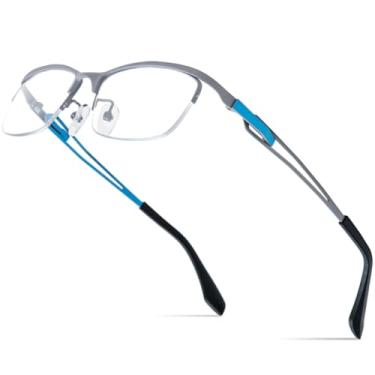 Imagem de VFDHN Armação de óculos de titânio masculina, sem aro, óculos de grau ultraleves de meio aro (armação prateada C1)