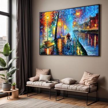 Imagem de Quadro com Moldura Sala Quarto Abstrato Colorido Arte Pintura Impressa Decorativo Horizontal Grande Hall