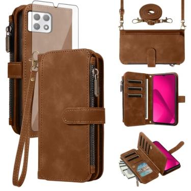 Imagem de Asuwish Capa para celular T-Mobile Revvl 7 5G com zíper carteira celular com protetor de tela de vidro temperado alça transversal flip suporte para cartão de crédito Tmobile Revvl7 T Mobile Revel Tmo