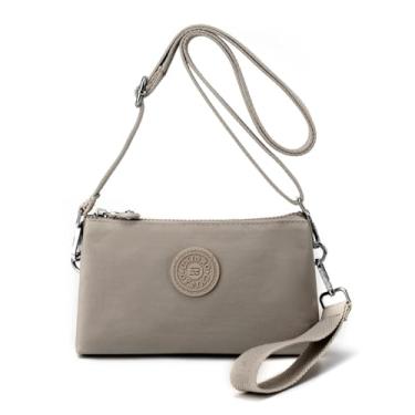 Imagem de BEFUNIRISE Carteira de pulso feminina, bolsa transversal pequena, bolsa clutch de nylon impermeável com vários bolsos, Bege, Small