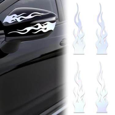 Imagem de 4 peças adesivos refletivos de carro de chama, decalques de chamas de esportes de corrida para capacetes de motocicleta, decalque autoadesivo à prova d'água com listras de chama universal para