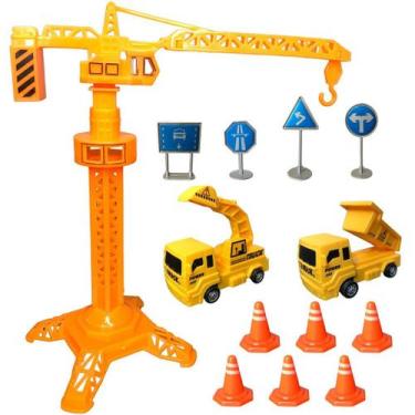 Imagem de Conjunto Construção de Brinquedo com 2 Caminhões Guindaste 6 Cones 4 P