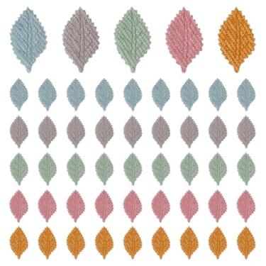 Imagem de MAYJOYDIY 50 peças, 5 cores, folhas de crochê feitas à mão, 3 x 1,8 cm, enfeites de aplique de folha pequena para scrapbook, artesanato, costura, roupas, chapéus, bolsas, gravatas de pano, acessórios