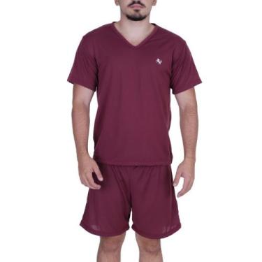 Imagem de Pijama Verão Camisa Manga Curta Gola V Short Adulto Masculino Curto Da
