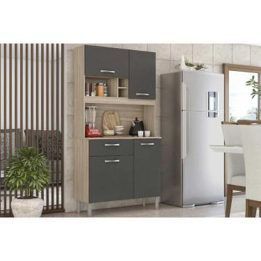 Imagem de Kit de Cozinha Compacta Malta 4 Portas e 1 Gaveta 91cm Avena/Grafito - Demóbile