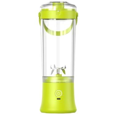 Imagem de Liquidificador elétrico portátil, lâmina de aço inoxidável, capacidade de 500 ml, recarregável por USB, máquina de smoothie de tamanho pessoal com alça de transporte (verde)