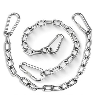 Imagem de Pacote com 2 correntes de aço inoxidável resistentes, corrente de saco de pancada pesada com 4 mosquetões, kit de ferragens de rede com capacidade de 250 kg para cadeiras de balanço, redes, sacos de