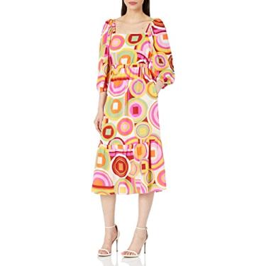 Imagem de Donna Morgan Vestido midi feminino, gola quadrada, manga bufante, 3/4, vestido midi para eventos, festas, convidadas, Creme/laranja, 50