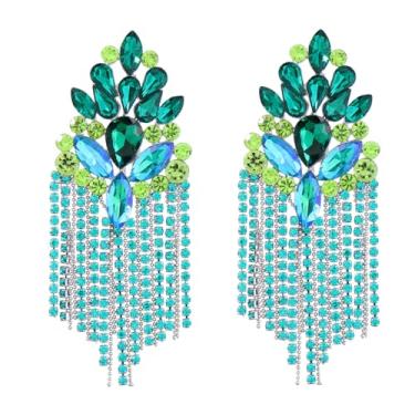 Imagem de Brinco Festa Verde Esmeralda Casamento Madrinha Zircônia Brilho Cascata Longa Grande- Brinco Debutante Convidada Noiva Pedraria Brilhante Franja Luxo - Fim de ano Presente Amor Namorada Mãe Pendente Elegante