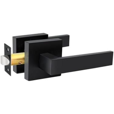 Imagem de Maçaneta de porta quadrada com trava de fecho, maçanetas de passagem sem chave, armário de corredor interno, preto (2)