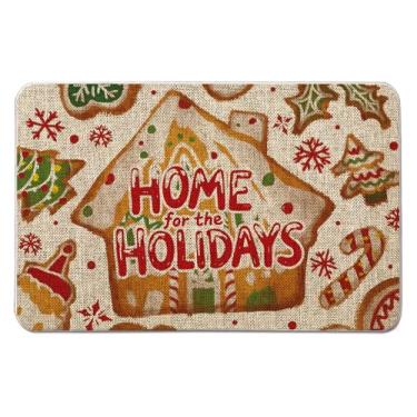 Imagem de QIONG MENG Tapete de porta de Natal de gengibre para uso ao ar livre, pão de gengibre, decorações de Natal, casa de fazenda, casa, cozinha, entrada, tapete, piso, fronteira, 43 x 68 cm