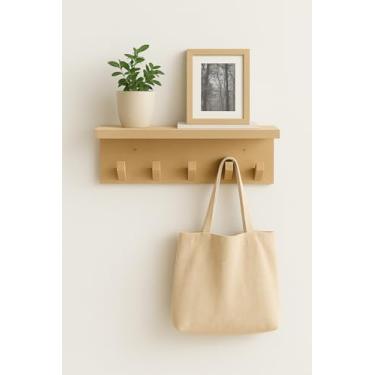 Imagem de Prateleira de Parede com 5 Ganchos em Pinus, Branca, Organizador para Entrada (mdf cru)