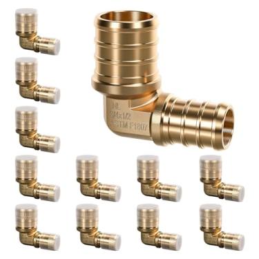 Imagem de OURU PEX Conexões de 0,9 cm x 1,2 cm, 12 peças de conectores de latão redutores de cotovelo sem chumbo para tubo PEX B, certificado NSF UPC, ASTM F1807, compatível com anéis de crimpagem/braçadeira