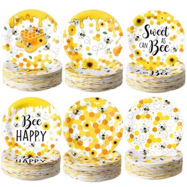 Imagem de Pratos de papel Funnymoom Honey Bee 18 cm 60 unidades para chá de bebê