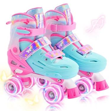Imagem de Patins 2PM SPORTS ajustáveis para meninas de 3 a 12 anos com luz