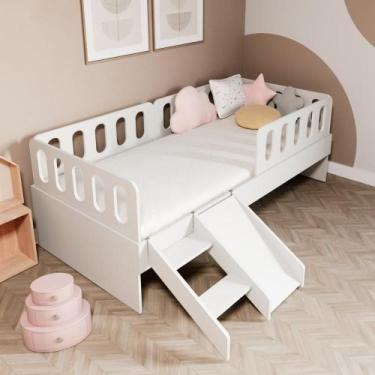 Imagem de Cama Solteiro Mdf Branco Com Escadinha Escorrega Mobilistore - Mobili 