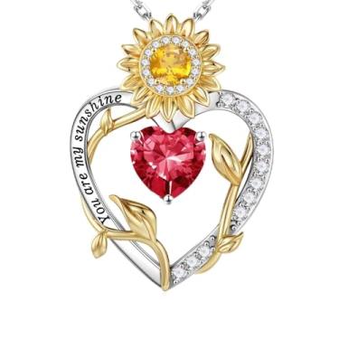 Imagem de Iefil Presentes de girassol para mulheres - Colar com pingente de coração de girassol em prata esterlina S925 para mulheres, presentes de aniversário para esposa, colares You Are My Sunshine, joias