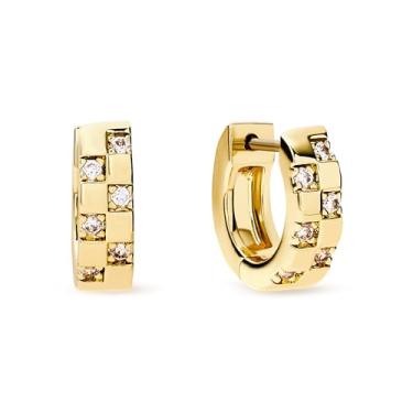 Imagem de Ana Luisa Brincos de argola Eden Huggie para mulheres - argolas grossas banhadas a ouro 14 K e prata banhada a ródio com zircônia cúbica - hipoalergênicos, resistentes à água, sem manchas delicados