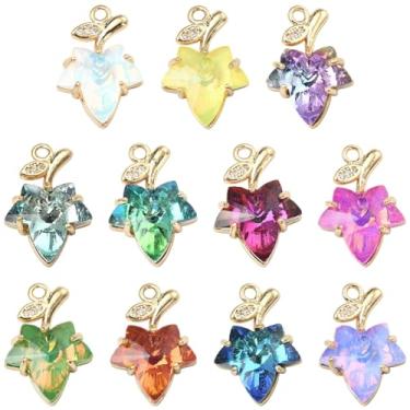 Imagem de UR URLIFEHALL 11 peças, pingentes de folha de bordo de latão K9, pingentes de outono de vidro K9 para o Dia de Ação de Graças, colar, pulseira, brinco, chaveiro, fabricação de joias