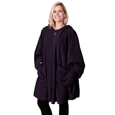 Imagem de Casaco feminino com capuz Le Moda com acabamento em sherpa e luvas combinando | Coleção de inverno | Tamanho único, Eggplant, One Size
