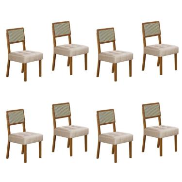 Imagem de Conjunto 8 Cadeiras para Sala de Jantar Pés em Madeira Maciça Liz Bege/Cinza/Freijó