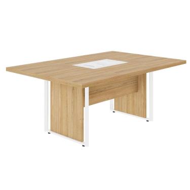 Imagem de Mesa de Reunião 180cm para 4 Pessoas com Caixa de Tomadas Corporate Macadâmia / Branco