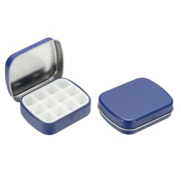 Imagem de PATIKIL Mini caixa de lata de tinta de 12 poços, 2 mini caixas de paleta de estanho de aquarela vazia para viagem, armazenamento portátil de tinta de metal para tinta a óleo acrílica guache, azul
