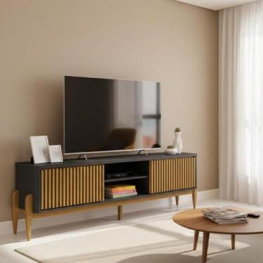 Imagem de Rack com pés em madeira maciça TV 65 Polegadas com Ripado 2 portas de 