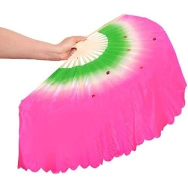 Imagem de Ventilador de seda de dança, fã de dança nacional, ventilador dobrável à mão, ventilador de dança de seda sintética, cor gradiente, adequado (esquerda)