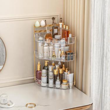 Imagem de ZZWILLB Organizador de canto para banheiro com suporte de pincel de maquiagem e porta-escovas de dentes, organizador de maquiagem para bancada, prateleira de armazenamento de acrílico para cuidados