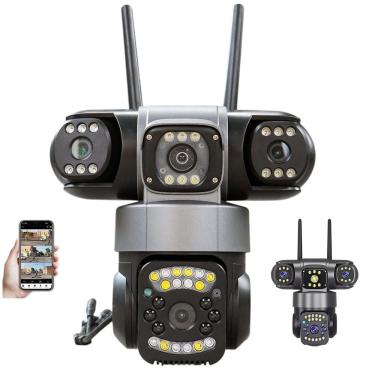 Imagem de Camera de Segurança Lente Tripla 360 Graus Wifi App Sensor de Presença Movimento Microfone Visao Noturna Proteçao