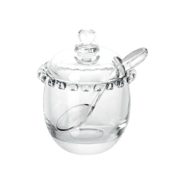 Imagem de Açucareiro de Cristal C/Colher Plástica Coração Transparente 12x9,5cm Lyor