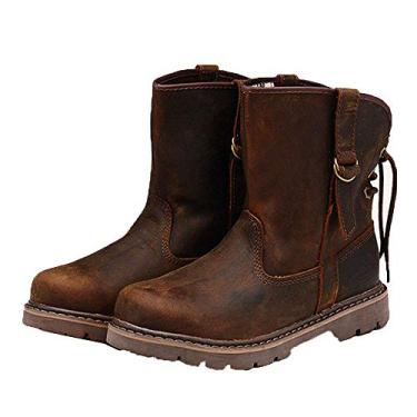 Imagem de Bigfanshu Botas de neve vintage, sapatos de camurça masculinos, botas de couro macio, mocassins de cano médio e sem cadarço, botas Chukka sem cadarço e sem cadarço, Marrom, 40 BR G