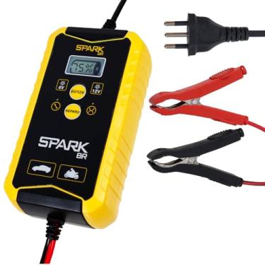 Imagem de Carregador Automotivo Bateria Inteligente Portátil 6V/12V 150AH Display Digital Avançado Multifuncional Indicador Inteligente Spark BR Proteção Carro Moto Carregamento Automático Botão Reparo Bivolt