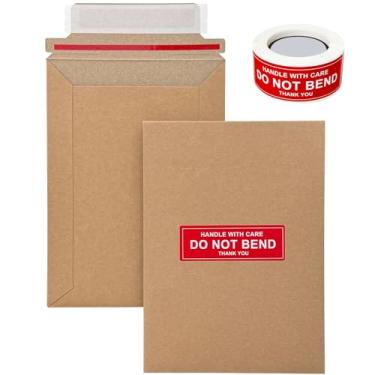 Imagem de Neehows Pacote com 100 envelopes rígidos de papelão de 12,76 x 17,78 cm, envelopes de envio de envelopes de CD de fotos com etiquetas "DO NOT BEND", envelope de documentos pequeno para cartões
