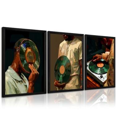 Imagem de Black Man Wall Art Africano-Americano Tela Decoração de Parede Pessoas Negras Dj Poster Hip Hop Impressões de Música Moda Masculina Arte Cultura Pintura para Quarto Sala de Estar 40 x 60 cm Moldura de