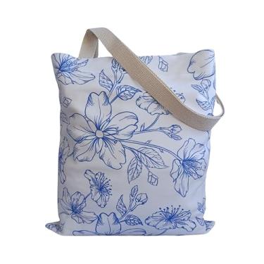 Imagem de Sacola reutilizável feminina – linda bolsa de ombro com fivela magnética e bolso com zíper, tecido durável, presente estético (botânico)