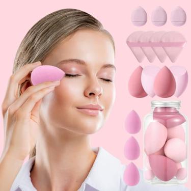 Imagem de Conjunto de 14 esponjas de maquiagem, mini esponja de maquiagem, liquidificador de esponja de beleza, esponja triangular com mistura de base, esponja de maquiagem macia para rosto (rosa)