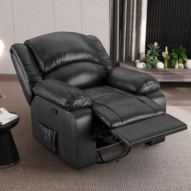 Imagem de Poltrona Do Papai Reclinável Sala De Cinema Madrid Glider Manual Giratória Pu Preto Brilho G26