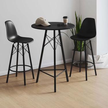 Imagem de Conjunto Mesa Bistrô Redonda Estrutura Em Ferro Preto Com Tampo Preto Com 2 Banquetas Eames Preta
