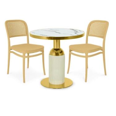 Imagem de Conjunto Mesa de Jantar Redonda Imperial 70cm Branca com 2 Cadeiras Ro