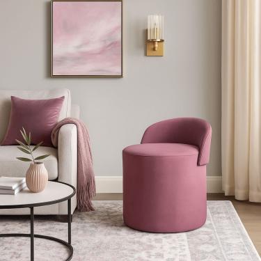 Imagem de Puff Encosto Confortável Sala Estilo Moderno Redondo Suede Rose