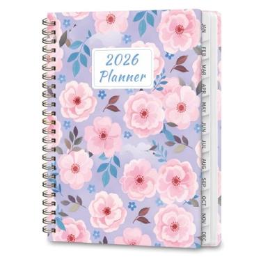 Imagem de Agenda 2026, agenda diária acadêmica (janeiro de 2026 a dezembro de 2026), caderno de planejamento de capa dura para acessórios de escritório e material escolar, flores rosa