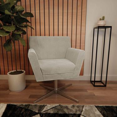 Imagem de Poltrona Laura Base Giratória De Metal Linho - Amarena Móveis Bege