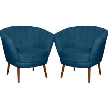 Imagem de Kit 02 Poltrona Pétala Flor Decorativa Suede Azul Marinho