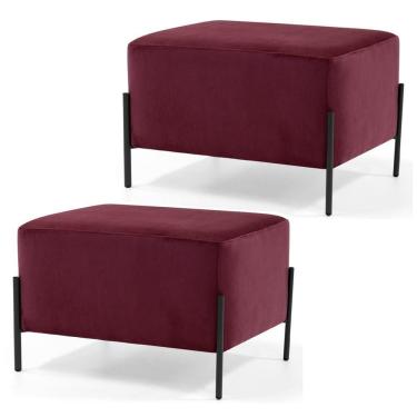 Imagem de Kit 2 Puffs Decorativos 60cm Base Aço Status C-278 Veludo Marsala - Domi