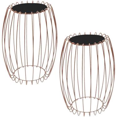 Imagem de Kit Mesa Apoio Lateral 43 Cm Tampo Vidro Preto Base Metal Cobre Nacc Preto Cobre