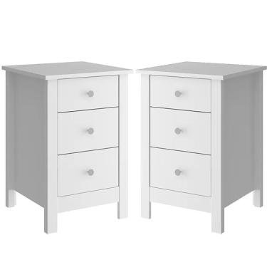 Imagem de Kit 02 Mesas De Cabeceira 3 Gavetas 36 Cm Dm113 Branco Dtall Branco